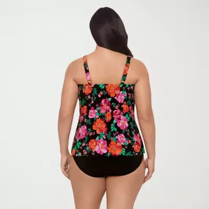 Trimshaper Womens Floral Plus Tankini Swimsuit Top
