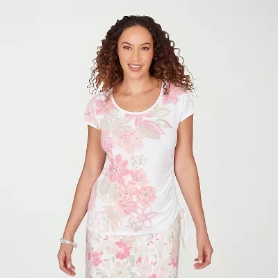 Hearts Of Palm Womens Scoop Neck Short Sleeve Embellished Blouse