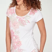 Hearts Of Palm Womens Scoop Neck Short Sleeve Embellished Blouse