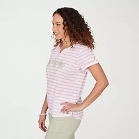 Hearts Of Palm Womens Split Crew Neck Short Sleeve Embellished Blouse