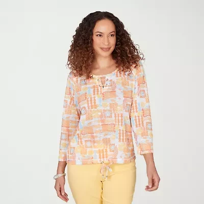 Hearts Of Palm Womens Keyhole Neck 3/4 Sleeve Blouse