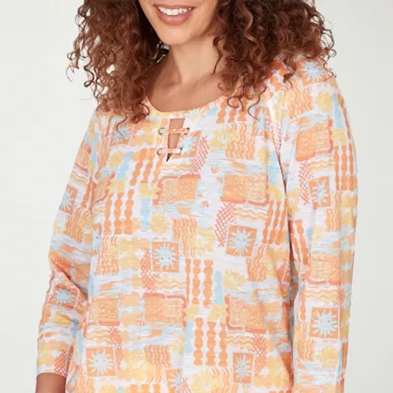 Hearts Of Palm Womens Keyhole Neck 3/4 Sleeve Blouse