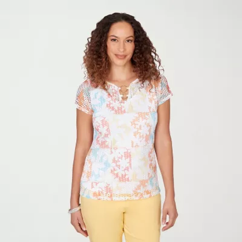 Hearts Of Palm Womens Keyhole Neck Short Sleeve Lined Blouse