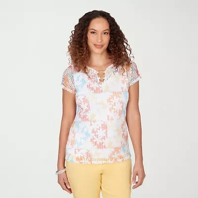 Hearts Of Palm Womens Keyhole Neck Short Sleeve Lined Blouse