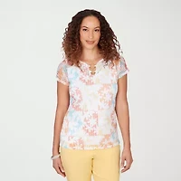 Hearts Of Palm Womens Keyhole Neck Short Sleeve Lined Blouse