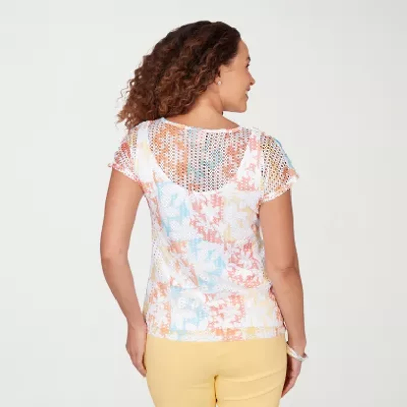 Hearts Of Palm Womens Keyhole Neck Short Sleeve Lined Blouse
