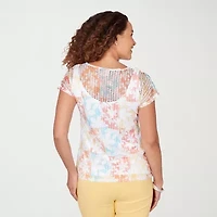 Hearts Of Palm Womens Keyhole Neck Short Sleeve Lined Blouse