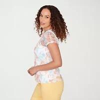 Hearts Of Palm Womens Keyhole Neck Short Sleeve Lined Blouse