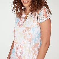 Hearts Of Palm Womens Keyhole Neck Short Sleeve Lined Blouse