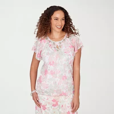 Hearts Of Palm Womens Keyhole Neck Short Sleeve Lined Blouse