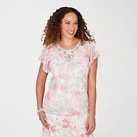 Hearts Of Palm Womens Keyhole Neck Short Sleeve Lined Blouse