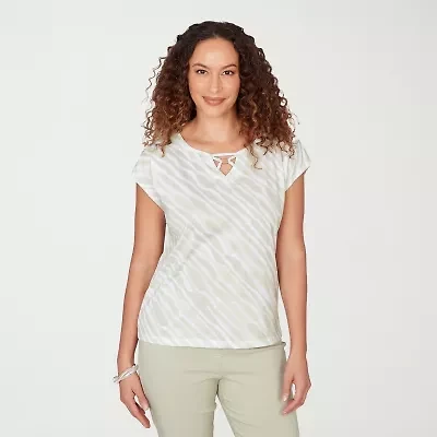 Hearts Of Palm Womens Keyhole Neck Short Sleeve Embellished Blouse