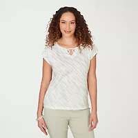 Hearts Of Palm Womens Keyhole Neck Short Sleeve Embellished Blouse