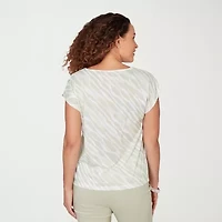 Hearts Of Palm Womens Keyhole Neck Short Sleeve Embellished Blouse