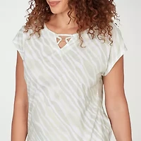 Hearts Of Palm Womens Keyhole Neck Short Sleeve Embellished Blouse