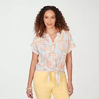 Hearts Of Palm Womens Split Crew Neck Short Sleeve Blouse