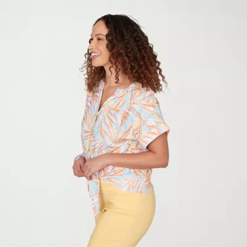 Hearts Of Palm Womens Split Crew Neck Short Sleeve Blouse