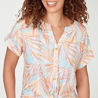 Hearts Of Palm Womens Split Crew Neck Short Sleeve Blouse