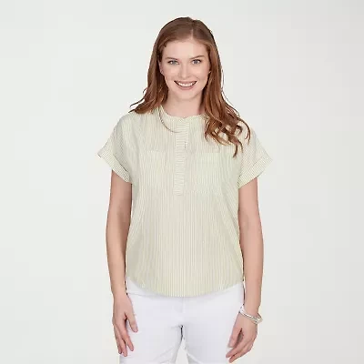 Hearts Of Palm Womens Split Crew Neck Short Sleeve Blouse