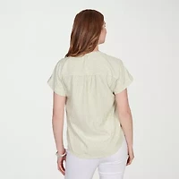 Hearts Of Palm Womens Split Crew Neck Short Sleeve Blouse