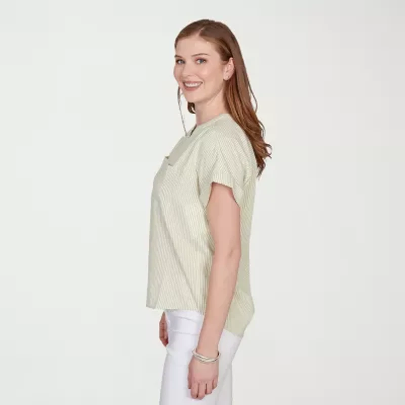 Hearts Of Palm Womens Split Crew Neck Short Sleeve Blouse