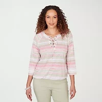 Hearts Of Palm Womens Crew Neck 3/4 Sleeve Embellished Blouse