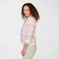 Hearts Of Palm Womens Crew Neck 3/4 Sleeve Embellished Blouse