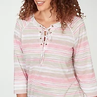 Hearts Of Palm Womens Crew Neck 3/4 Sleeve Embellished Blouse