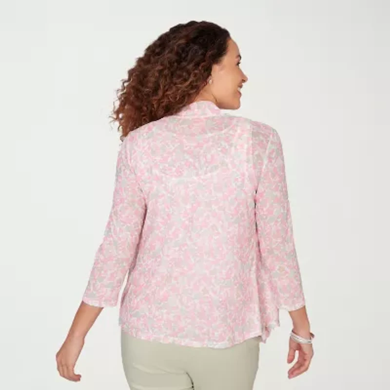 Hearts Of Palm Womens 3/4 Sleeve Open Front Cardigan