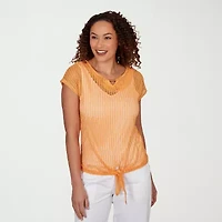 Hearts Of Palm Womens Keyhole Neck Short Sleeve Lined Blouse