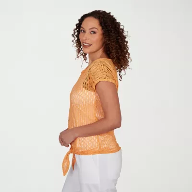 Hearts Of Palm Womens Keyhole Neck Short Sleeve Lined Blouse
