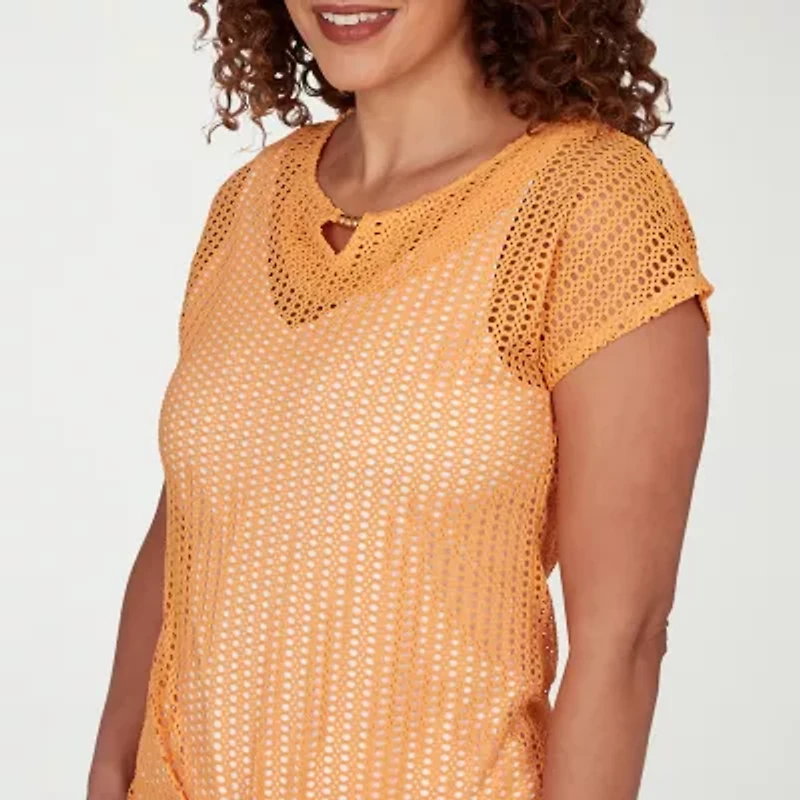 Hearts Of Palm Womens Keyhole Neck Short Sleeve Lined Blouse