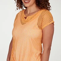 Hearts Of Palm Womens Keyhole Neck Short Sleeve Lined Blouse