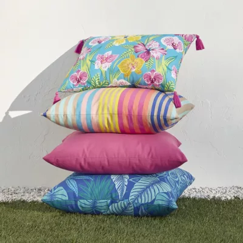 Outdoor Oasis 20"X 20" Orchid Print Square Throw Pillow