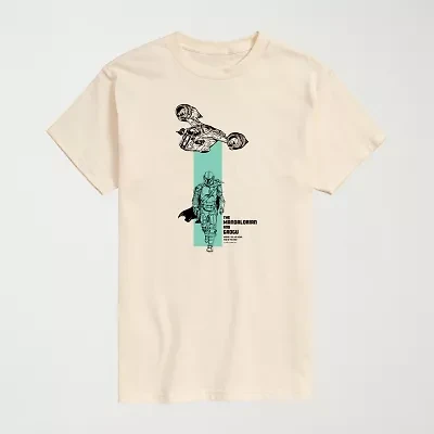 Novelty The Mandalorian And Grogu Razor Crest Ship Beam Mens Crew Neck Short Sleeve Regular Fit Baby Yoda Star Wars Graphic T-Shirt