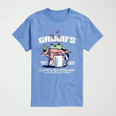 Novelty The Mandalorian And Grogu Cafe Bakeshop Mens Crew Neck Short Sleeve Regular Fit Baby Yoda Star Wars Graphic T-Shirt
