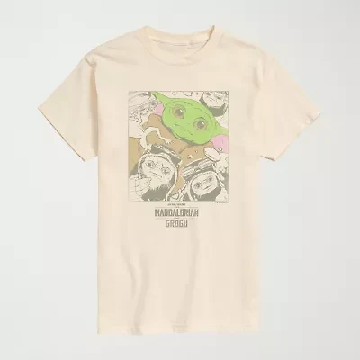 Novelty The Mandalorian And Grogu  Friends Vintage Faded Mens Crew Neck Short Sleeve Regular Fit Baby Yoda Star Wars Graphic T-Shirt