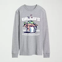 Novelty The Mandalorian And Grogu Cafe Bakeshop Mens Crew Neck Long Sleeve Regular Fit Baby Yoda Star Wars Graphic T-Shirt