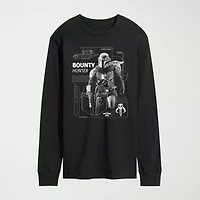 Novelty The Mandalorian And Grogu Bounty Hunter Mens Crew Neck Long Sleeve Regular Fit Baby Yoda Star Wars Graphic T-Shirt