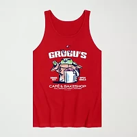 Novelty The Mandalorian And Grogu Cafe Bakeshop Mens Crew Neck Sleeveless Regular Fit Baby Yoda Star Wars Graphic T-Shirt