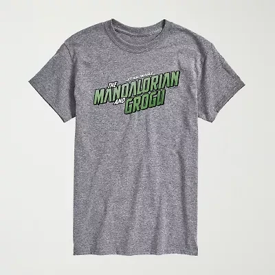 Novelty The Mandalorian And Grogu Logo Mens Crew Neck Short Sleeve Regular Fit Baby Yoda Star Wars Graphic T-Shirt