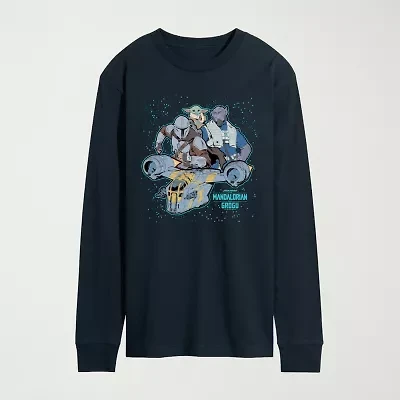 Novelty The Mandalorian And Grogu Collage Mens Crew Neck Long Sleeve Regular Fit Baby Yoda Star Wars Graphic T-Shirt