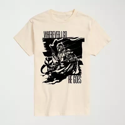 Novelty The Mandalorian And Grogu Where Ever I Go He Goes Mens Crew Neck Short Sleeve Regular Fit Baby Yoda Star Wars Graphic T-Shirt