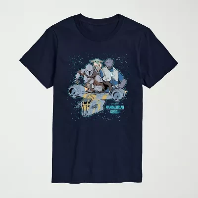 Novelty The Mandalorian and Grogu Collage Mens Crew Neck Short Sleeve Regular Fit Baby Yoda Star Wars Big Tall Graphic T-Shirt