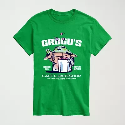 Novelty The Mandalorian Grogu'S Bakeshop Mens Crew Neck Short Sleeve Regular Fit Baby Yoda Star Wars Big and Tall Graphic T-Shirt