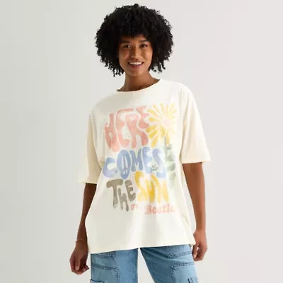 New World Womens Juniors Crew Neck Short Sleeve Oversized The Beatles Graphic T-Shirt