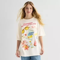 New World Summer Survival Womens Juniors Crew Neck Short Sleeve Oversized Graphic T-Shirt