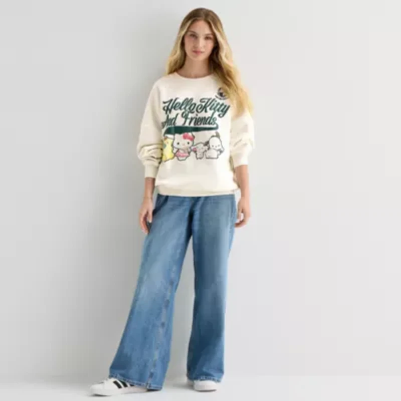 Grayson Threads, The Label Womens Juniors Crew Neck Long Sleeve Hello Kitty Sweatshirt