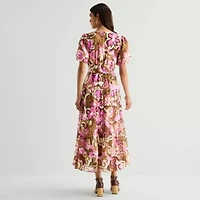 MSK Womens V Neck Short Sleeve Puffed Maxi Dress