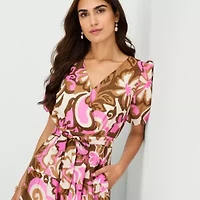 MSK Womens V Neck Short Sleeve Puffed Maxi Dress
